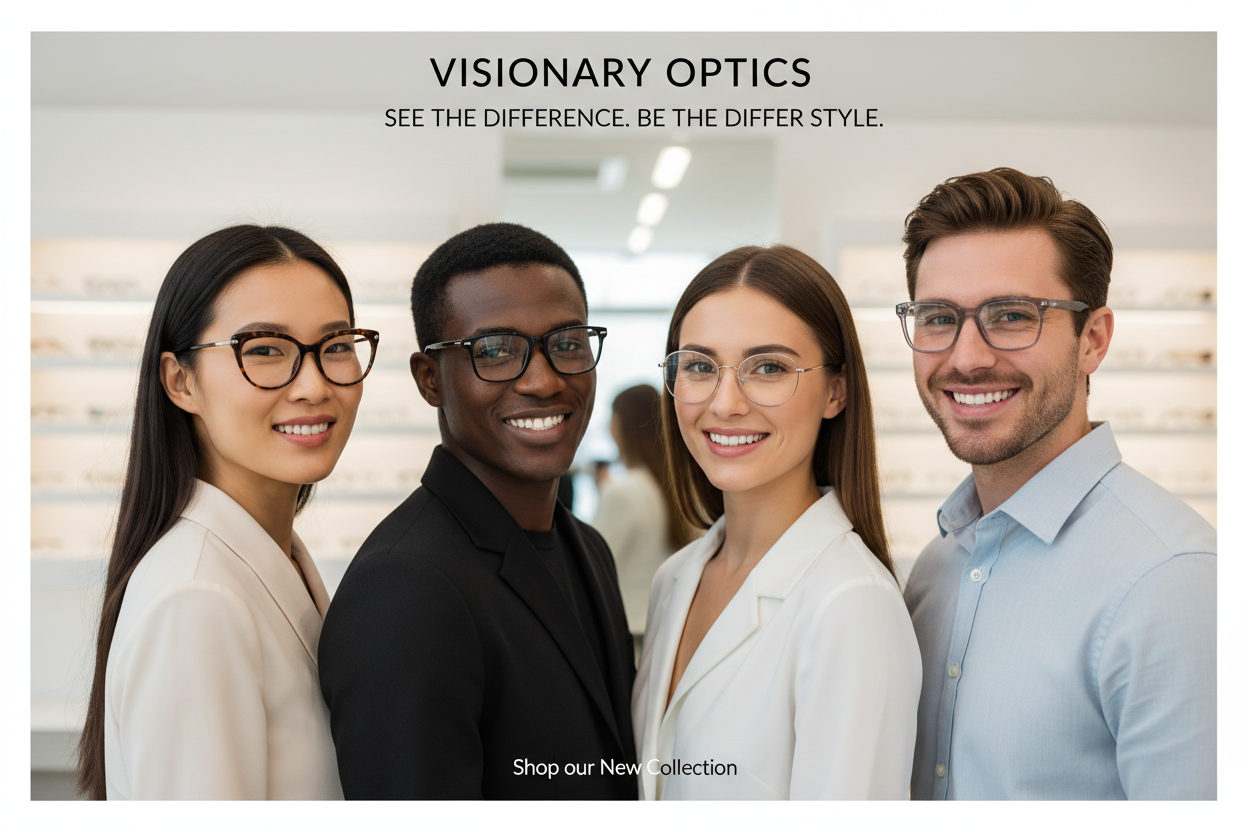 create banner for optics store with Models Wearing Frames